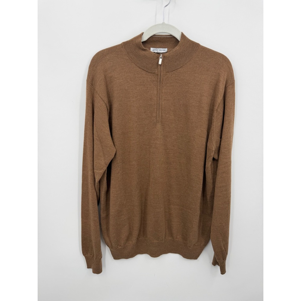 Peter Millar autumn Crest Merino Wool Lyocell Quarter Zip Pullover Mens L Brown
